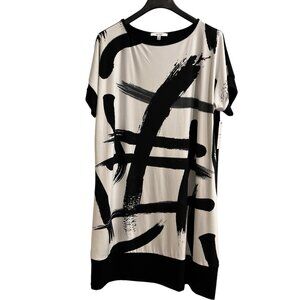 Sympli Dress Women 18 Black White Abstract Jersey Knit Sheath Midi Artsy Career